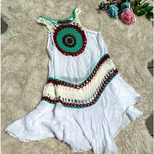White beach wear dress kaftan with colorful